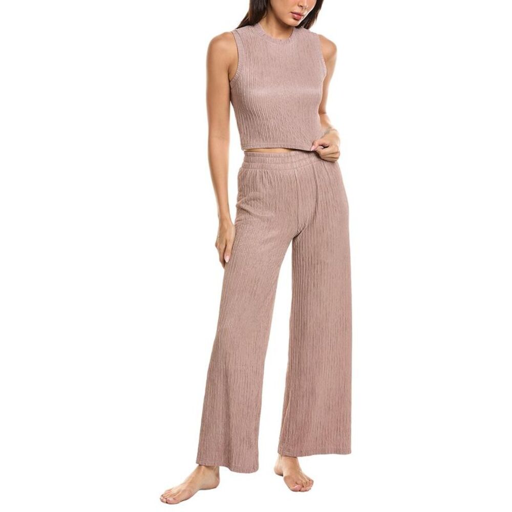 Marion Womens  2Pc Crinkled Plisse Lounge Set, Brown